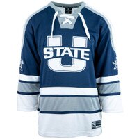 U-State hockey with aggie bull logo on sleeve navy unisex jersey